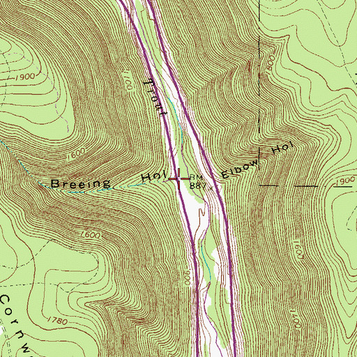 Topographic Map of Breeing Hollow, PA