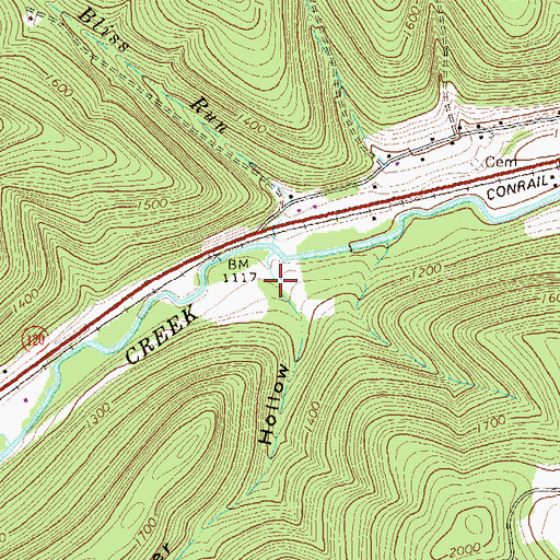 Topographic Map of Bruner Hollow, PA