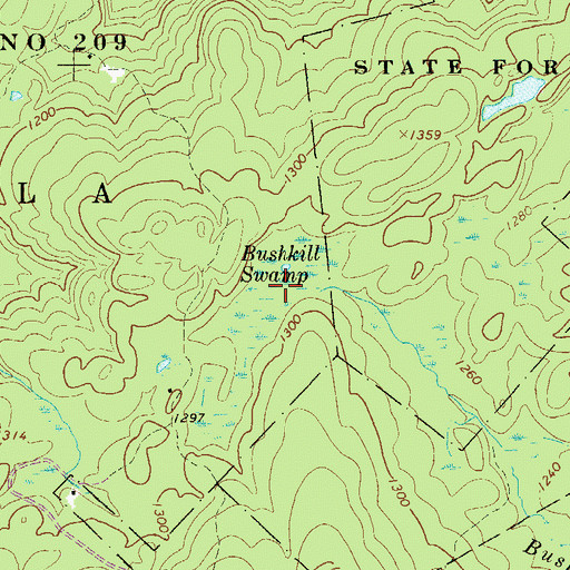 Topographic Map of Bushkill Swamp, PA