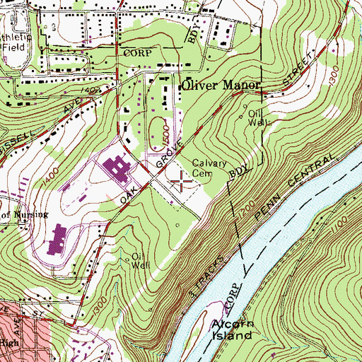Topographic Map of Calvary Cemetery, PA