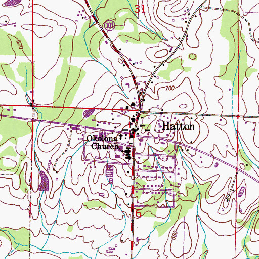 Topographic Map of Hatton, AL