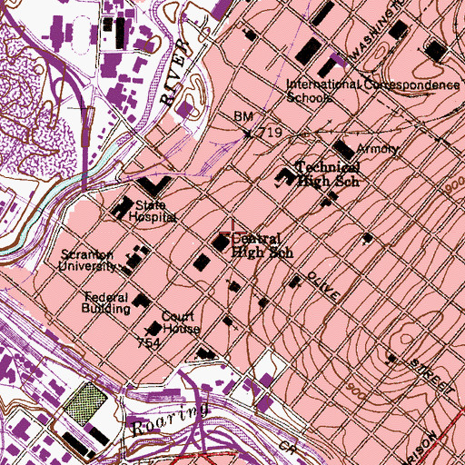 Topographic Map of Central High School, PA