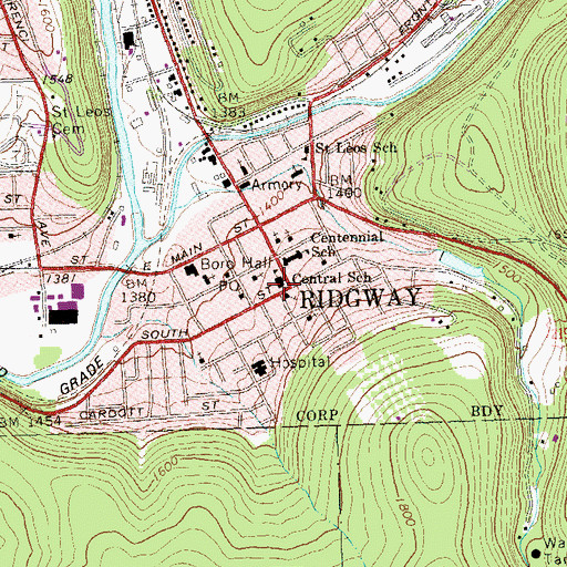 Topographic Map of Central School, PA