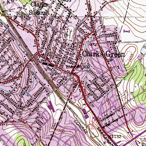 Topographic Map of Clarks Green, PA