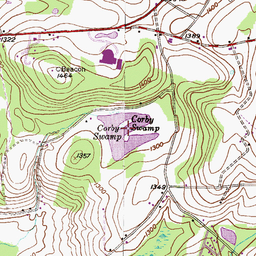 Topographic Map of Corby Swamp, PA