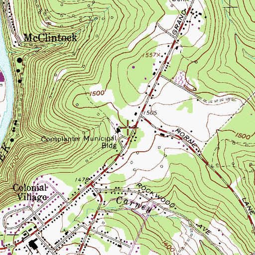 Topographic Map of Cornplanter Municipal Building, PA