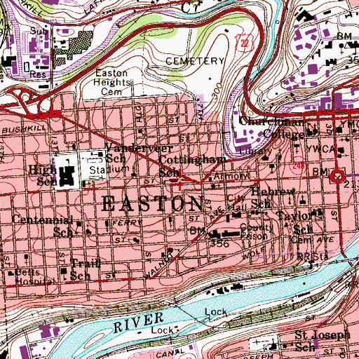 Topographic Map of Cottingham School, PA