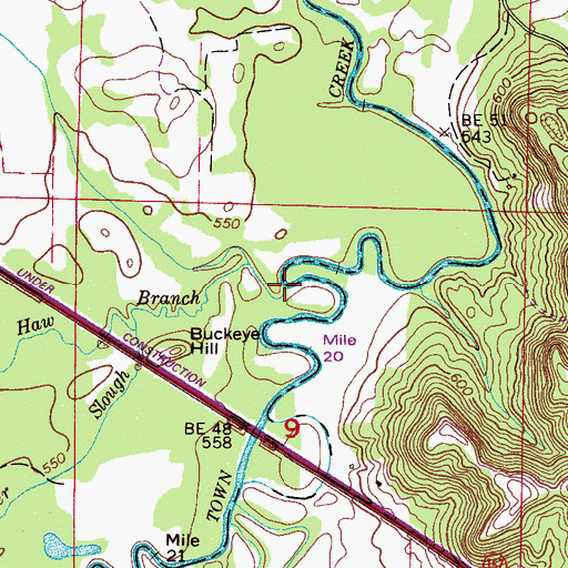Topographic Map of Haw Branch, AL