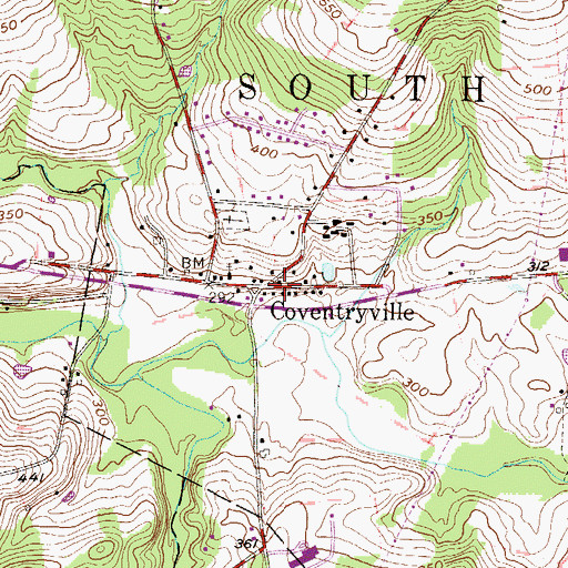 Topographic Map of Coventryville, PA