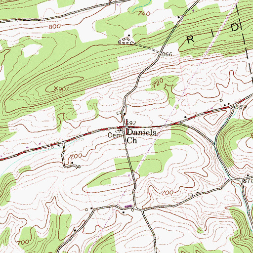 Topographic Map of Daniels Church, PA