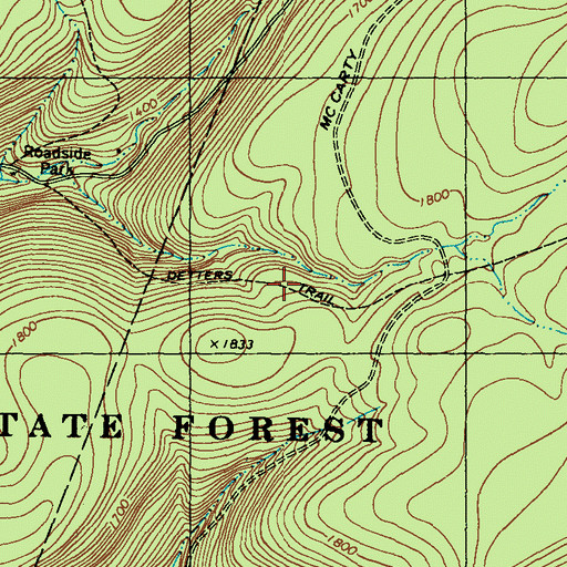 Topographic Map of Detters Trail, PA