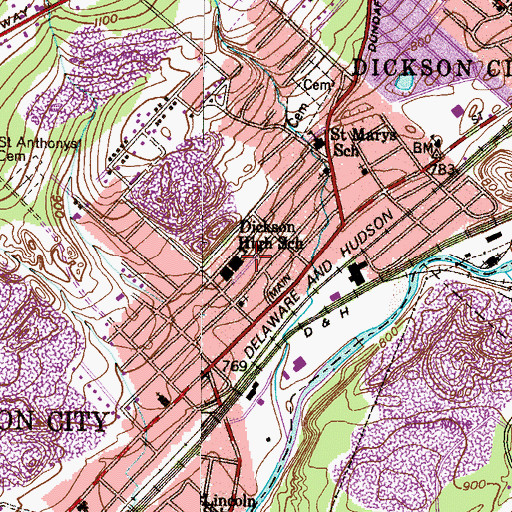 Topographic Map of Dickson High School, PA