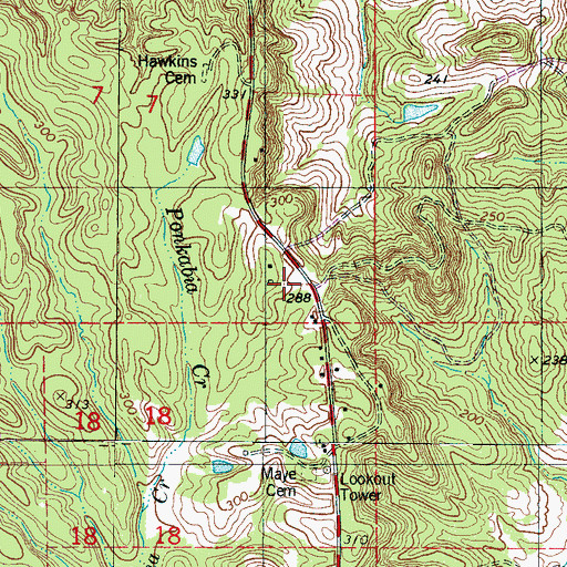 Topographic Map of Hawkins Cemetery, AL