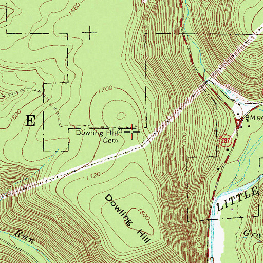 Topographic Map of Dowling Hill Cemetery, PA