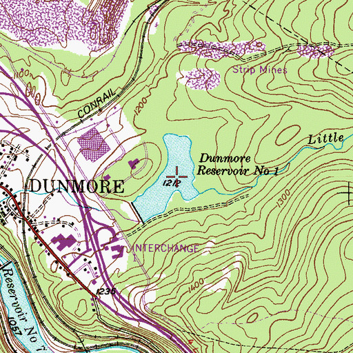 Topographic Map of Dunmore Reservoir Number One, PA