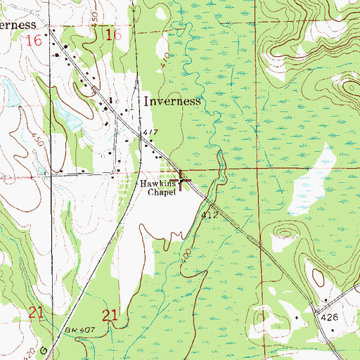 Topographic Map of Hawkins Chapel, AL
