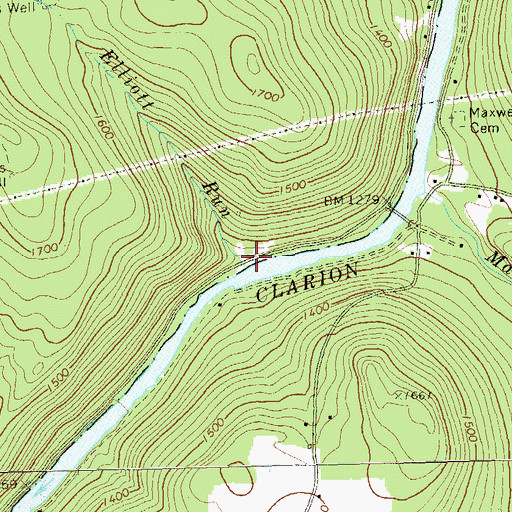 Topographic Map of Elliott Run, PA