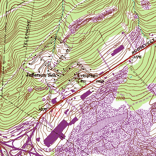 Topographic Map of Evergreen Cemetery, PA