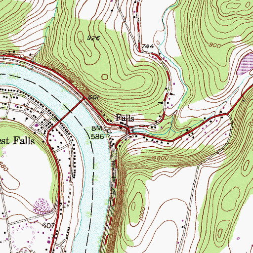 Topographic Map of Falls, PA