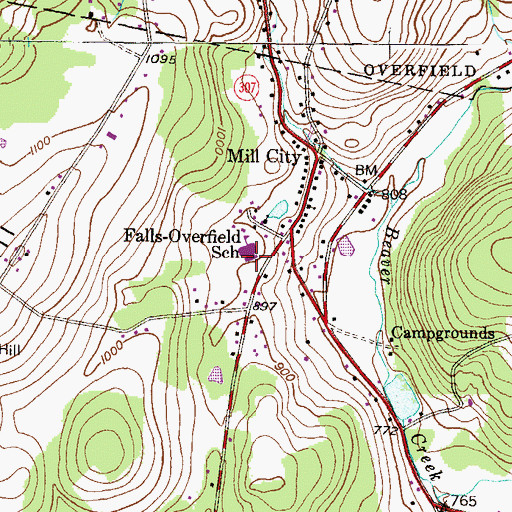 Topographic Map of Falls-Overfield School, PA