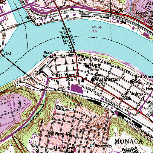 Topographic Map of First Ward School, PA