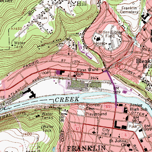 Topographic Map of First Ward School, PA