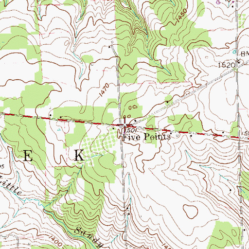 Topographic Map of Five Points, PA