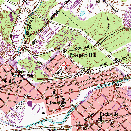 Topographic Map of Prospect Hill Cemetery, PA