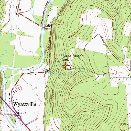 Topographic Map of Forest Chapel Cemetery, PA