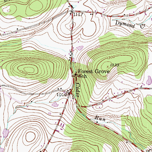 Topographic Map of Forest Grove School, PA