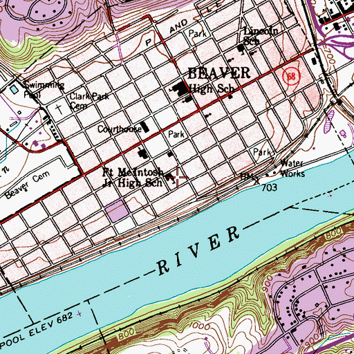 Topographic Map of Fort McIntosh Junior High School, PA