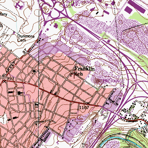 Topographic Map of Franklin School, PA