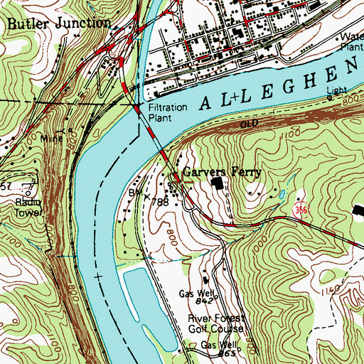 Topographic Map of Garvers Ferry, PA