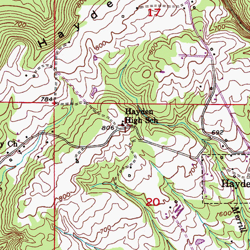 Topographic Map of Hayden High School, AL