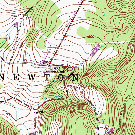 Topographic Map of Cosner Cemetery, PA