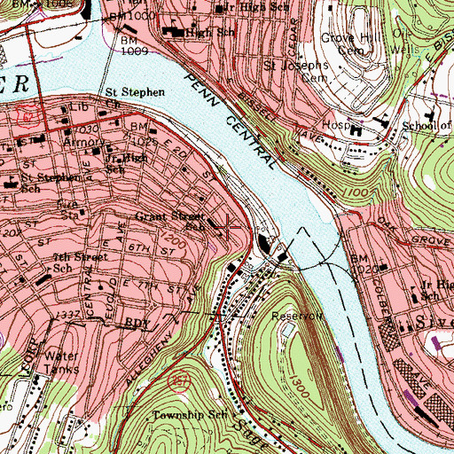 Topographic Map of Grant Street School, PA