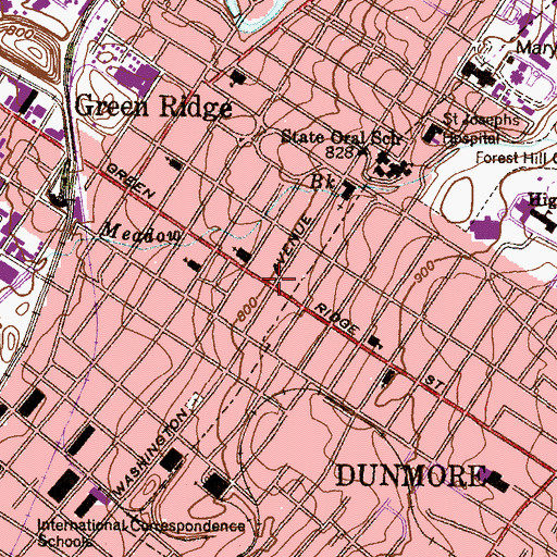Topographic Map of Green Ridge, PA