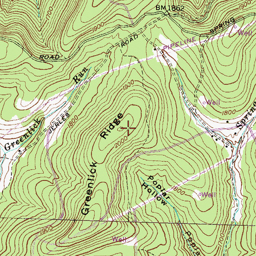 Topographic Map of Greenlick Ridge, PA