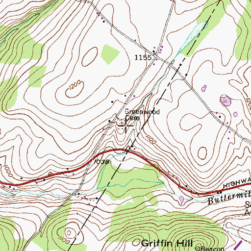 Topographic Map of Greenwood Cemetery, PA