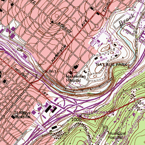 Topographic Map of Hanneman Hospital, PA