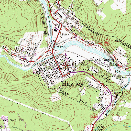 Topographic Map of Hawley, PA