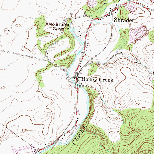 Topographic Map of Honey Creek, PA