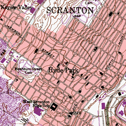 Topographic Map of Hyde Park, PA