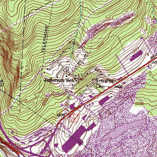 Topographic Map of Jefferson School, PA