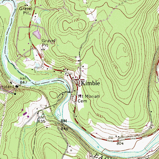 Topographic Map of Kimble, PA