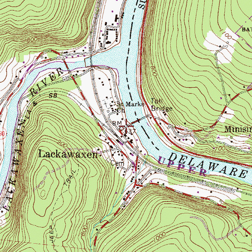 Topographic Map of Lackawaxen, PA