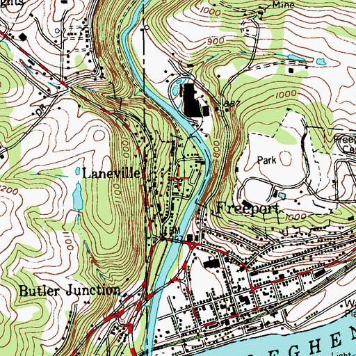 Topographic Map of Laneville, PA