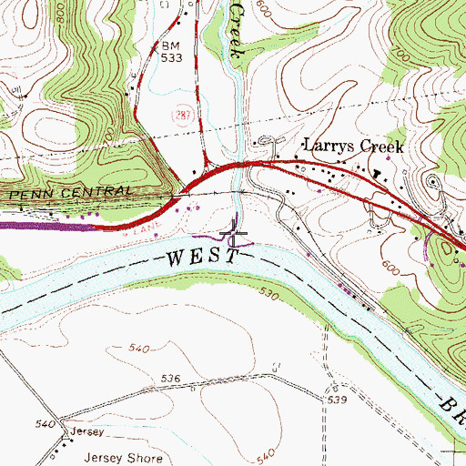 Topographic Map of Larrys Creek, PA