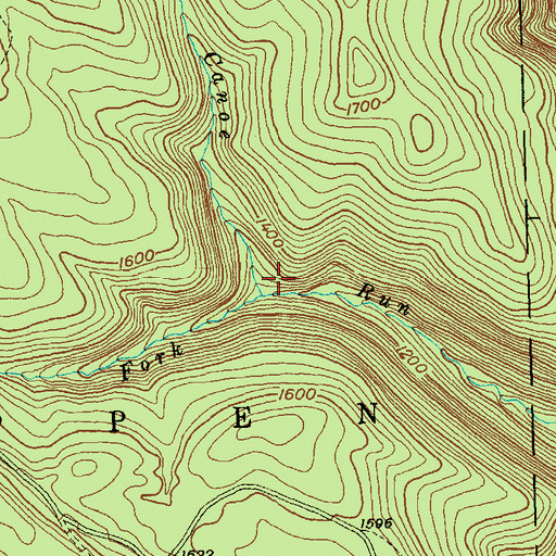 Topographic Map of Left Fork Canoe Run, PA