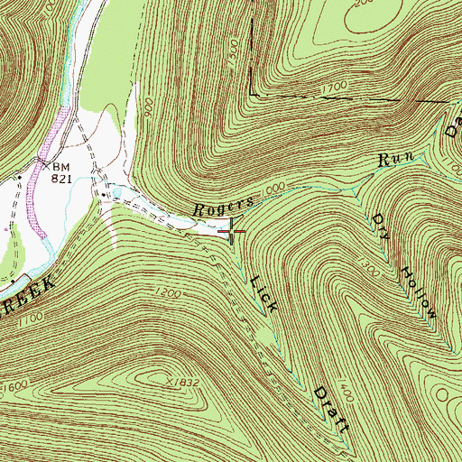 Topographic Map of Lick Draft, PA